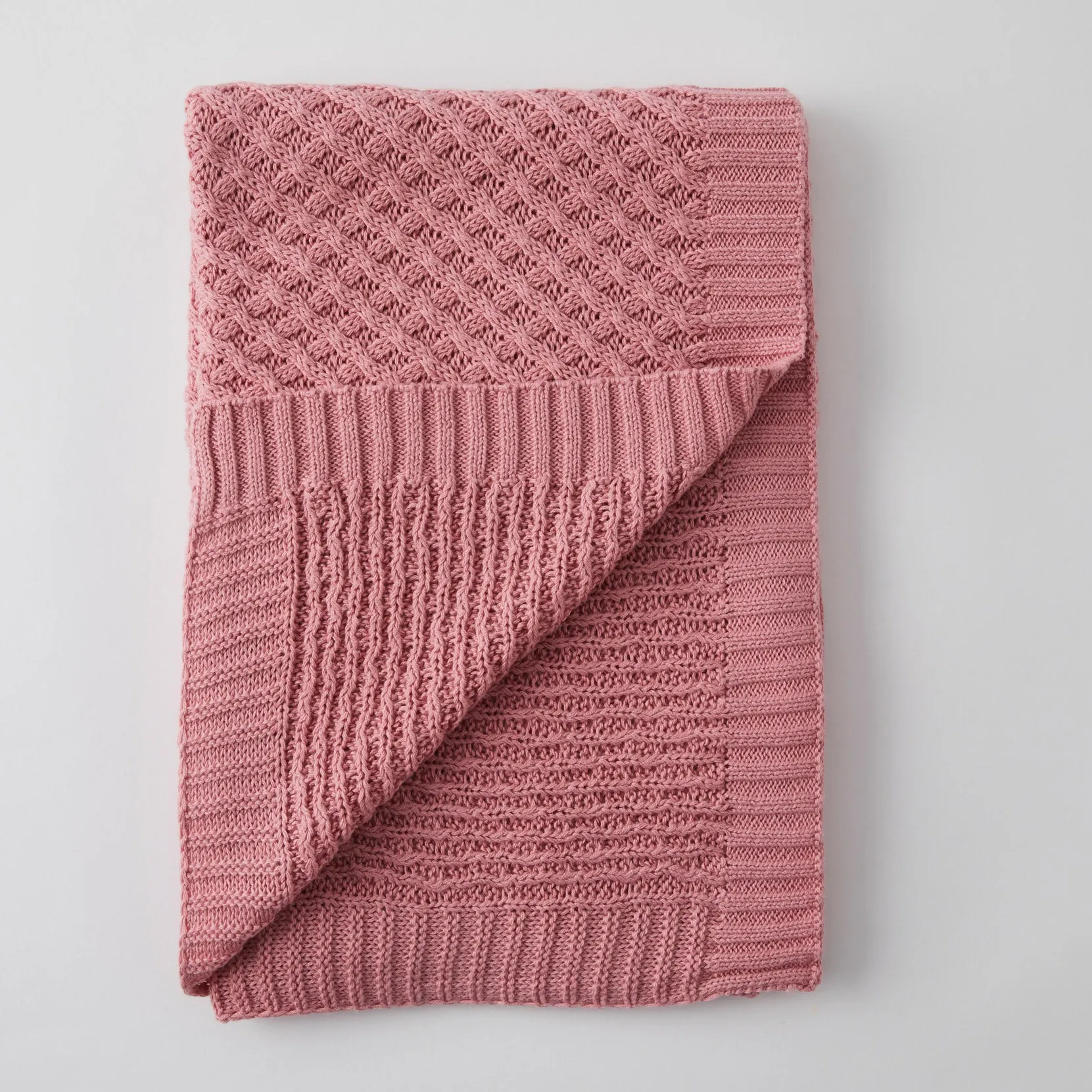 Blush Basket Weave Knit Blanket