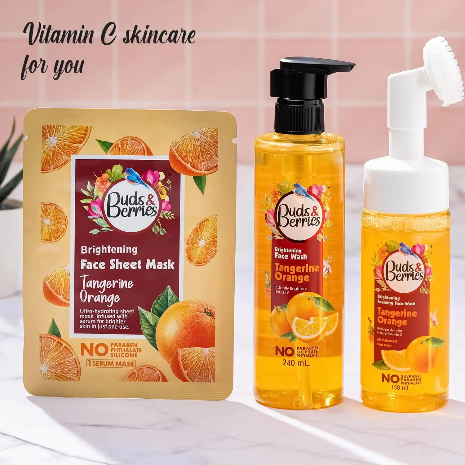 Brighthening Tangerine Orange Foaming Face Wash with Silicone Brush ,  No Sulphate, No Paraben, No Phthalate - 150ml