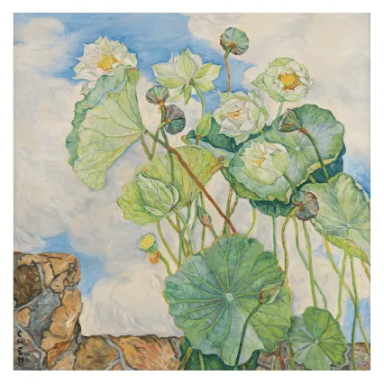 GEORGETTE CHEN LOTUS IN A BREEZE POSTER WITH PROTECTIVE POSTER TUBE