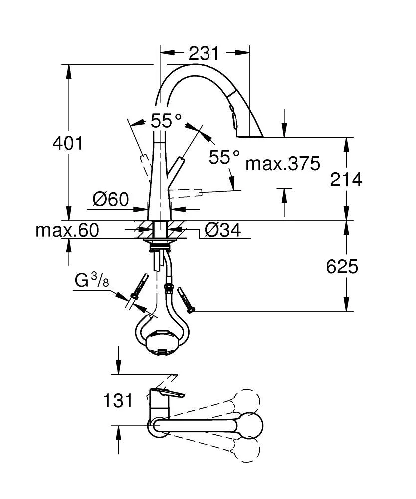Grohe Zedra C-Spout Single-Lever Sink Mixer in Stainless Steel Finish