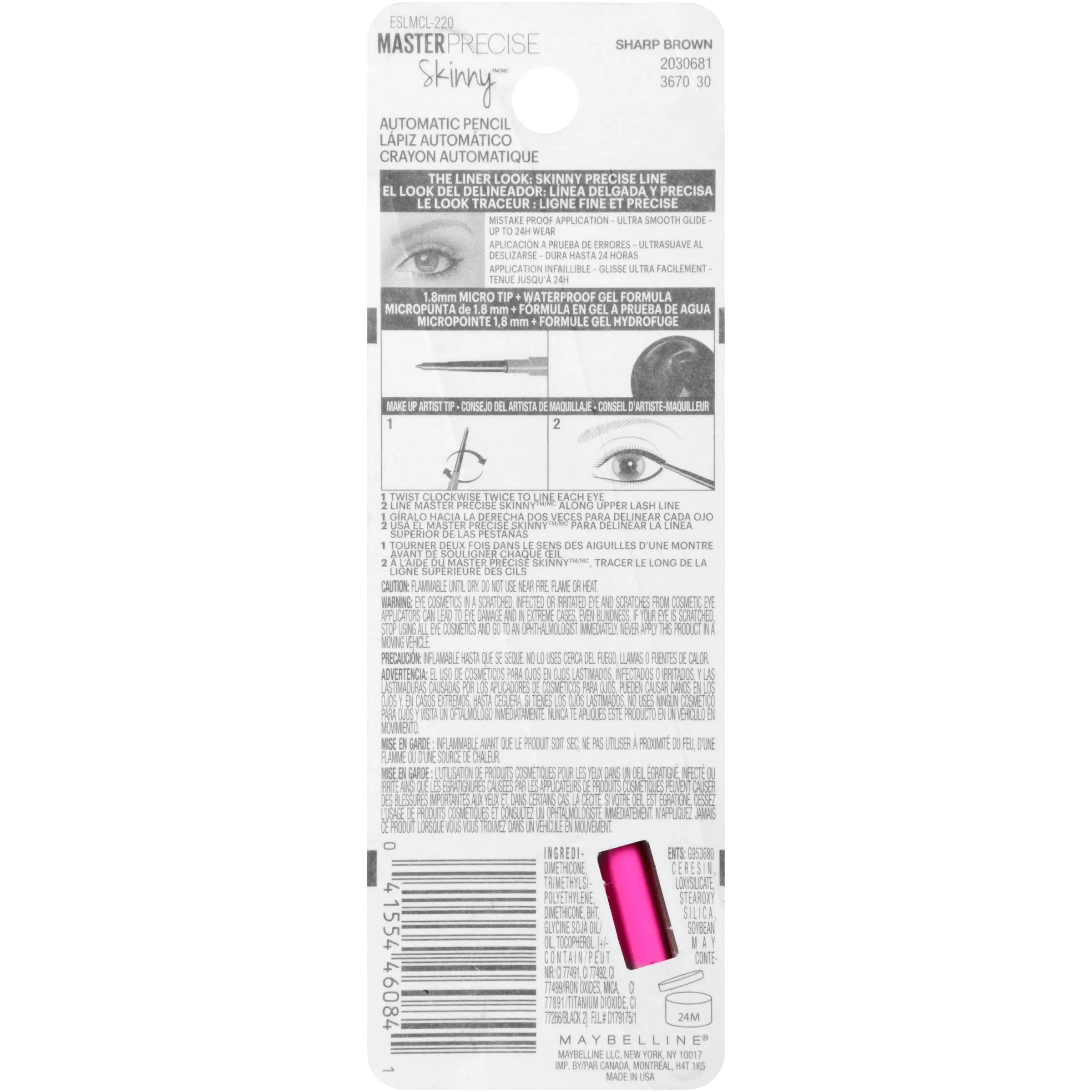 Maybelline New York Master Precise Skinny Gel Eyeliner Pencil, Sharp Brown, 0.0035 Ounce