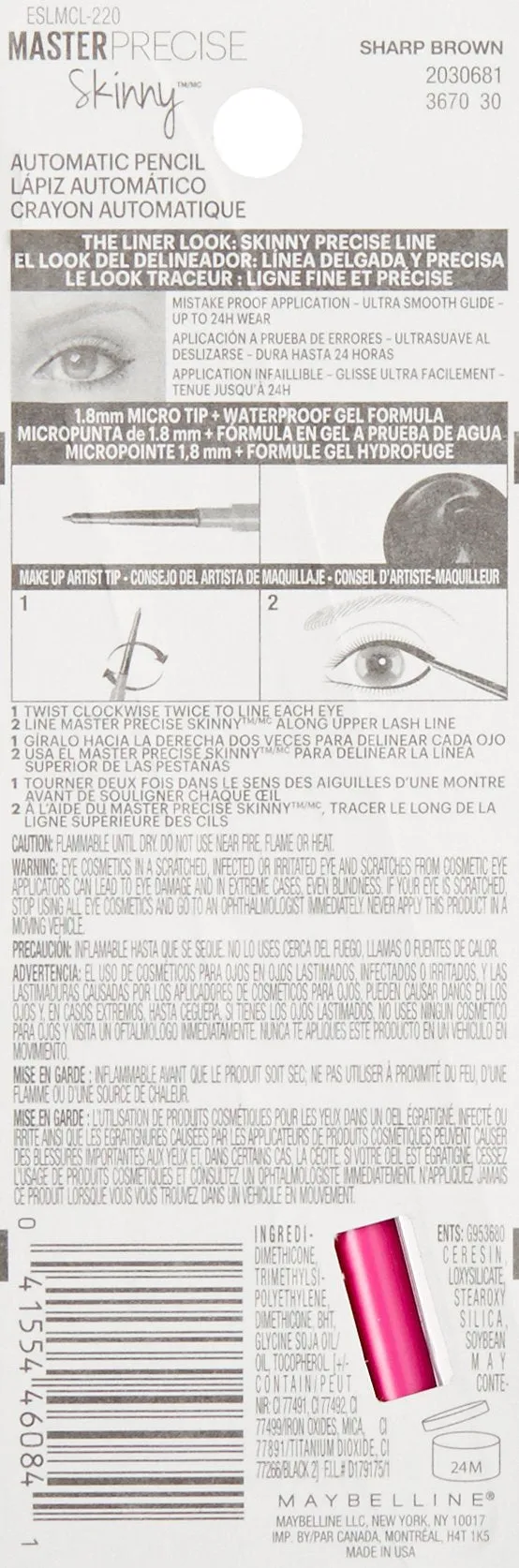 Maybelline New York Master Precise Skinny Gel Eyeliner Pencil, Sharp Brown, 0.0035 Ounce