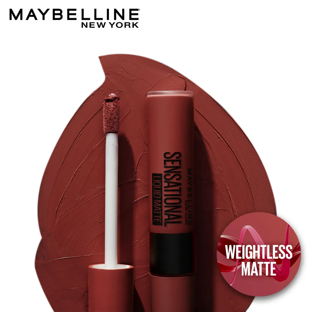 Maybelline New York Sensational Liquid Matte Lipstick, 13 Upbeat Crimson, 7ml - Liquid Lipstick Shades Delivering Intense Matte Color Effect