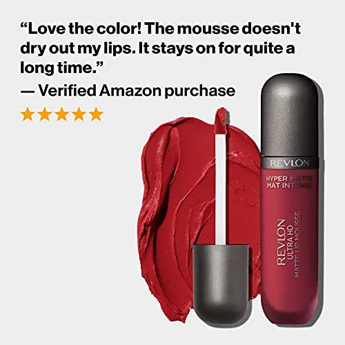 REVLON Ultra HD Lip Mousse Hyper Matte, Longwearing Creamy Liquid Lipstick in Plum / Berry, Death Valley (830), 0.2 oz